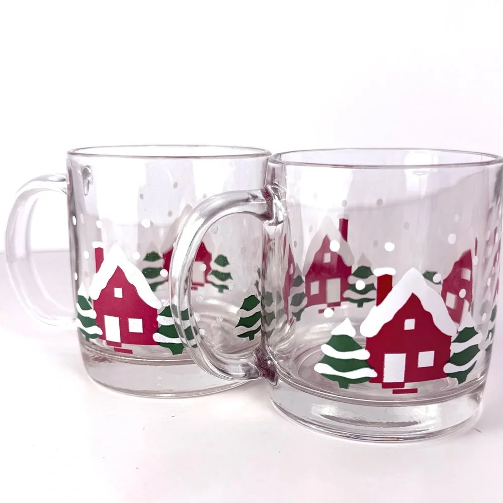 Vintage Crate & Barrel Luminarc French Clear Christmas Tree Mugs set of 2